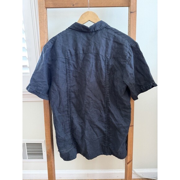 Cubavera Men's 100% Linen Four-Pocket Short Sleeve - Black Size Medium $125 - Picture 2 of 3